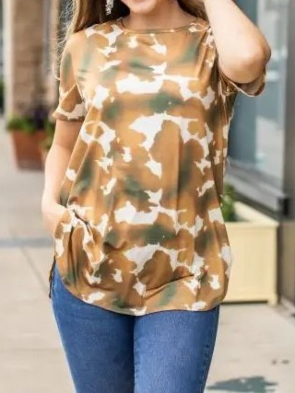 2 for $15 - Bundle and Save: Cowhide Crewneck Top W Curved Side